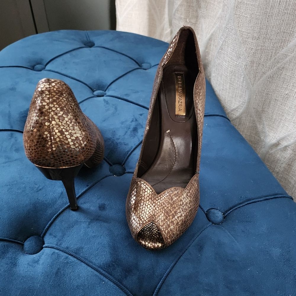 BCBG Max Azria peep toe bronze heels size 9.5